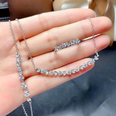 Moissanite Love Heart Necklace, Bracelet and Ring Set