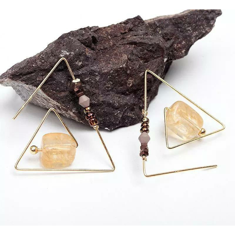 Geometric Triangle wired earring with natural stones - Gold and Silver 