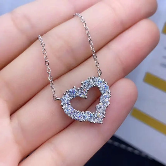 Open Moissanite Diamond Heart Pendant Necklace