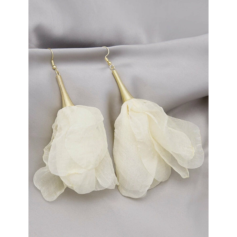 Beige Fabric Flower Earrings