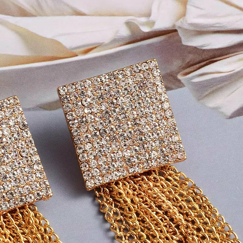 Mila Rhinestone Tassel Chain Earrings