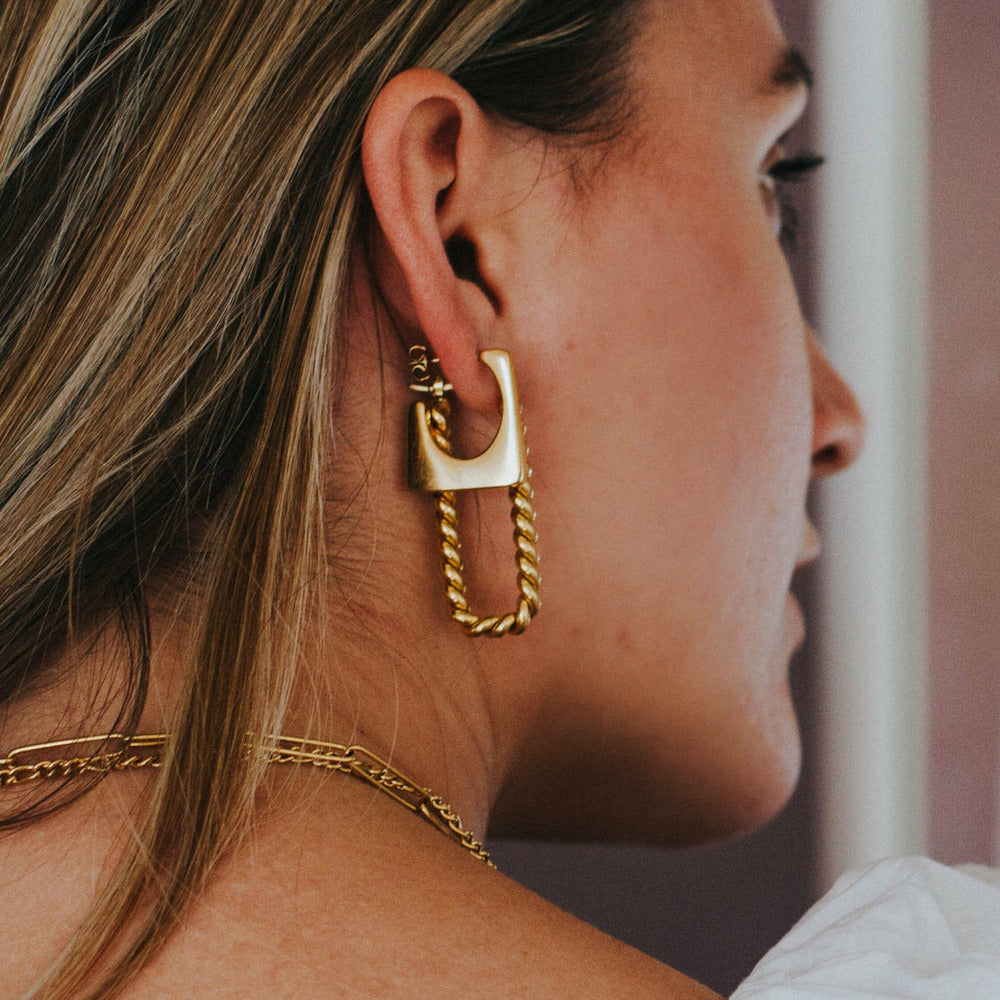 Mellow Hollow Square Gold Hoop Earrings