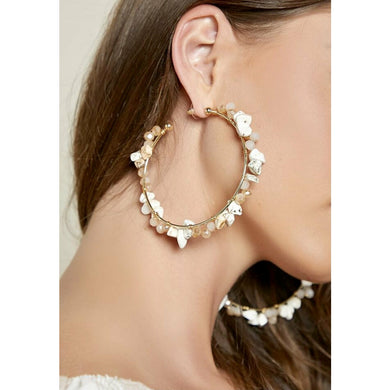 Valley Earthy Stone Large Gold Hoop Earrings