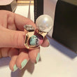 Adjustable large pearl and rhinestone ring - Silver / Gold 