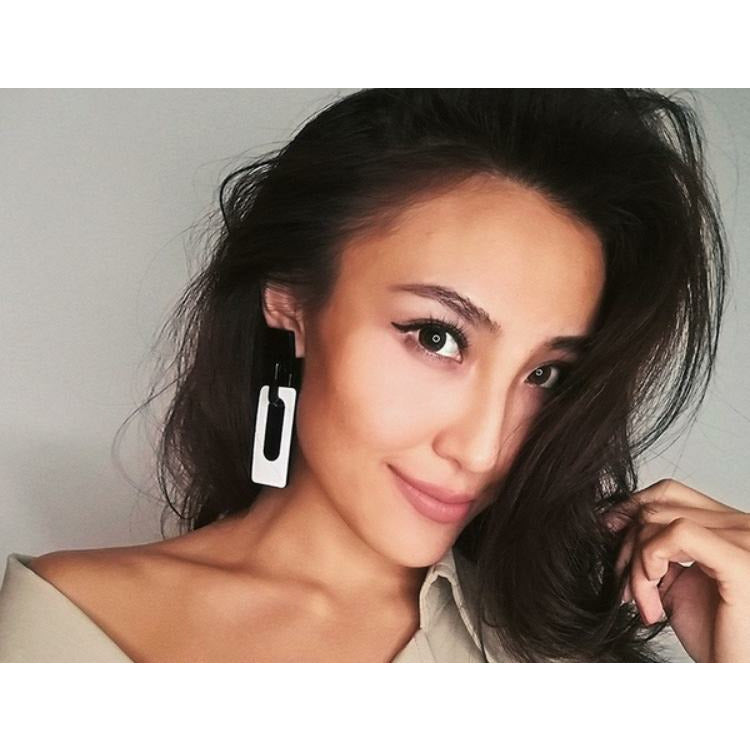 Black geometric acrylic statement earrings 
