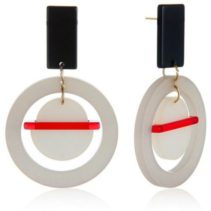 Red white black retro circle geometric acrylic lightweight earrings