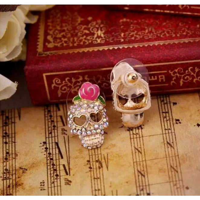 Skeleton and rose skull Halloween earrings