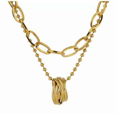 2-strand Layered Gold Necklace with knotted pendant