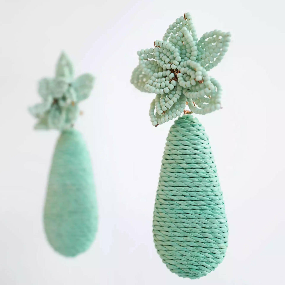 Mint green bread flower drop earrings