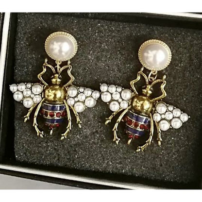 G-Vintage Bee Drop Pearl Earrings