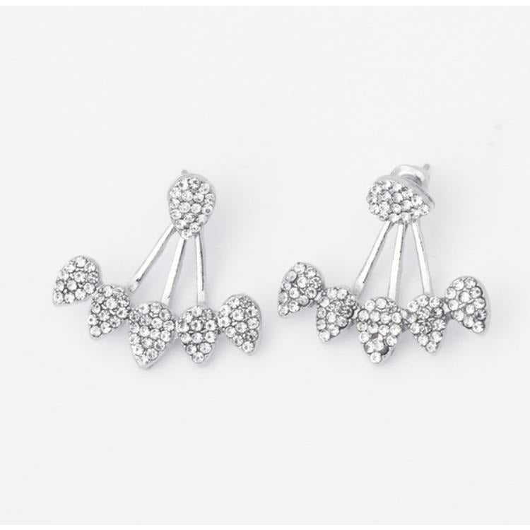 stud crystal earring with drop back - Silver