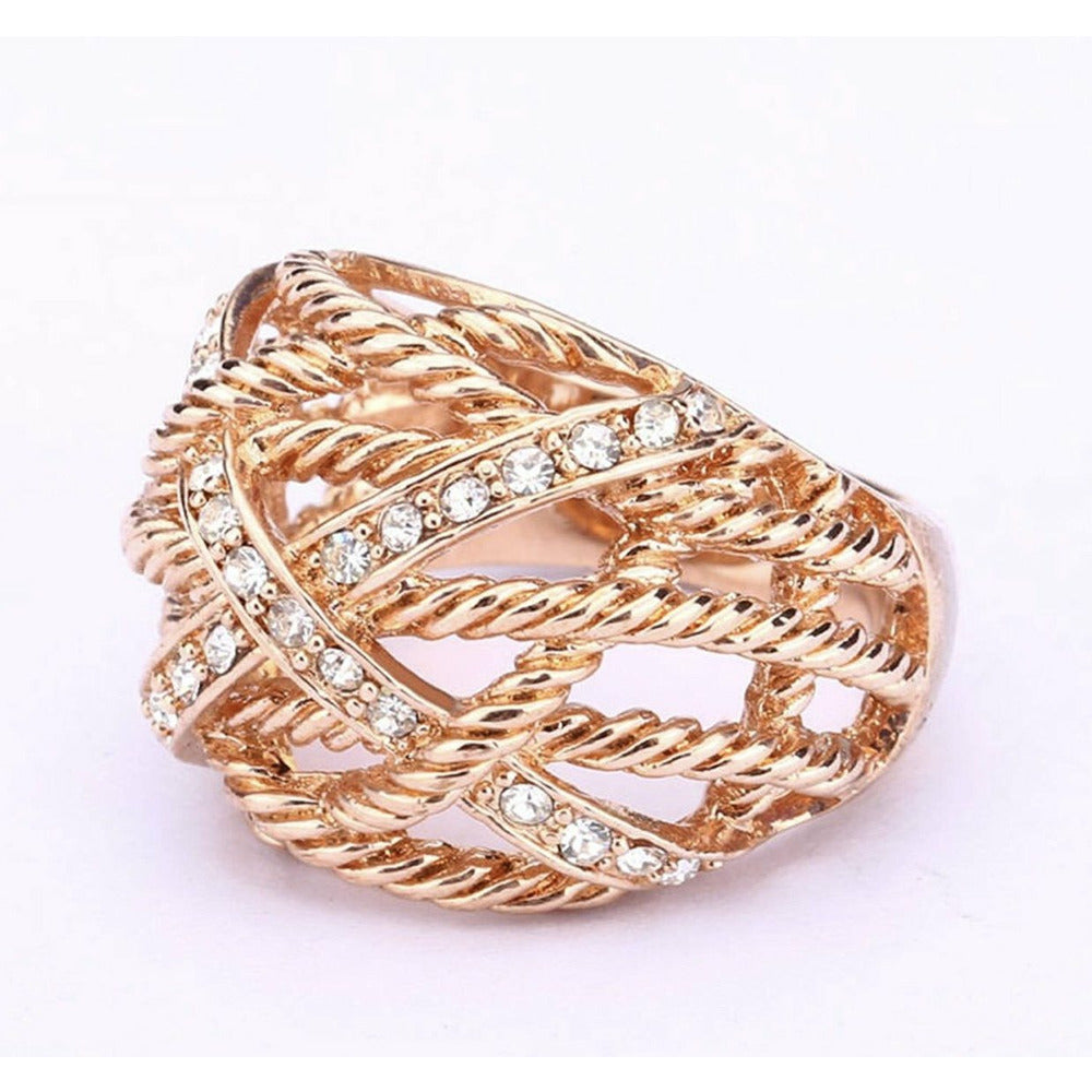 rose Gold Cable Wire weave ring - cz 