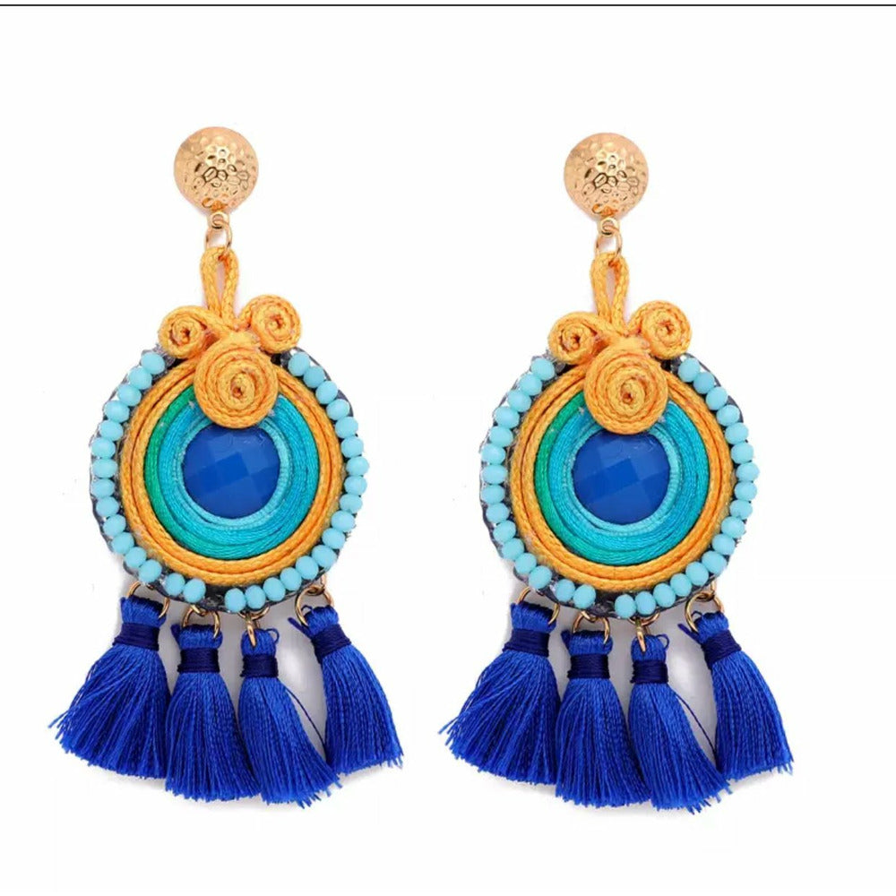 Blue / gold tassel earrings 