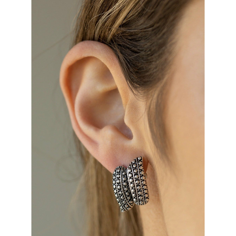 Abstract Twisted Silver Stud - Clip On Earrings 