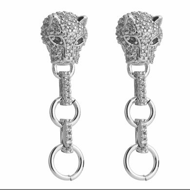 Panther Knocker Silver Link Drop Earrings
