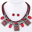 Ruby Red Statement Collar Necklace with earrings jewelry set