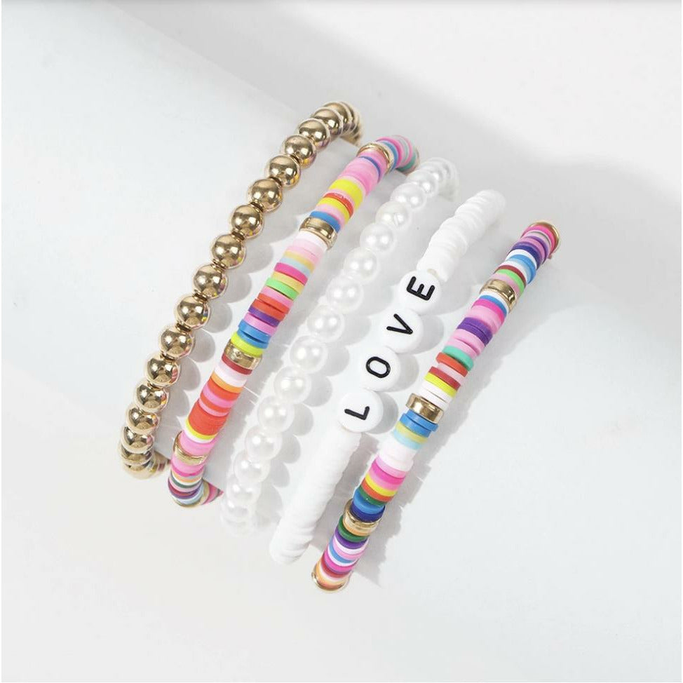 Lovey Hot Pink Multicolored Boho Beaded Bracelet - 5 Pieces