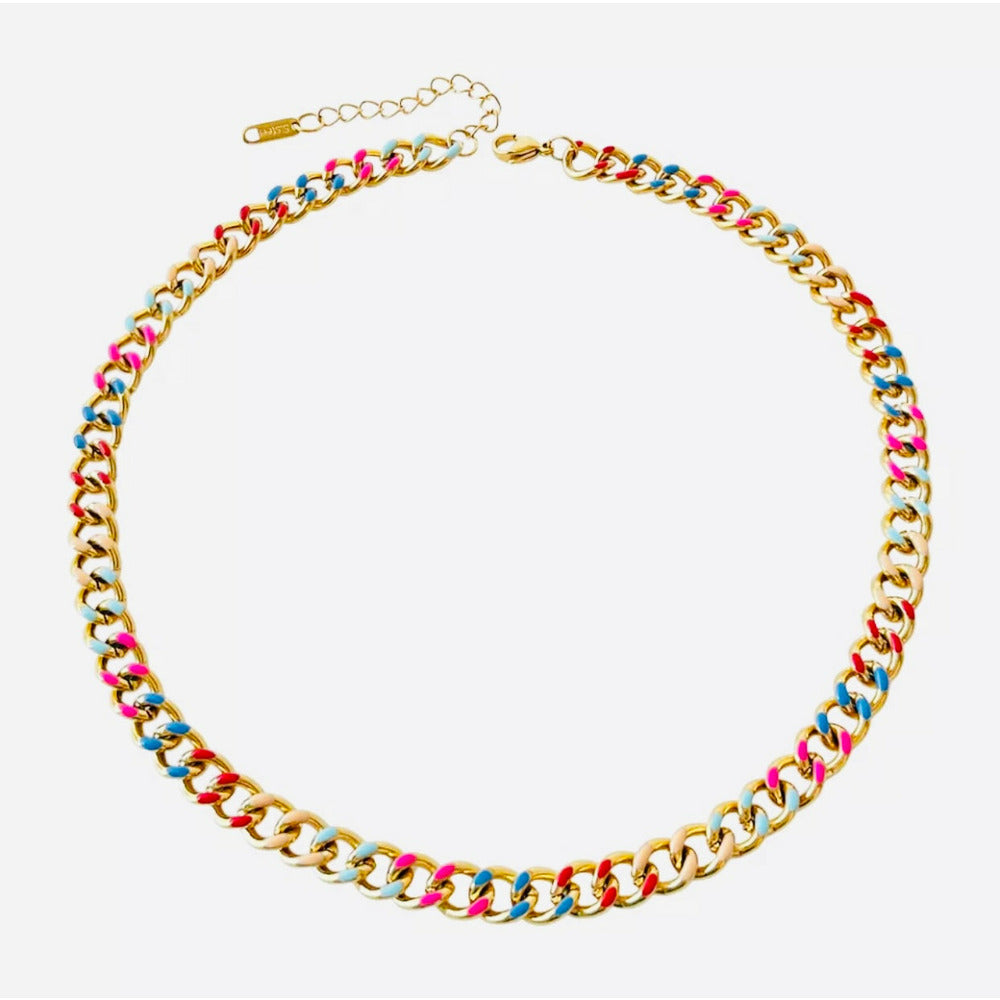 Hip hop chunky Necklace - Multicolor Enamel Cuban Link Gold Necklace