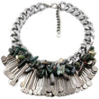 Multilayer vintage collar bib choker necklace with natural stone pendant - silver and gold  