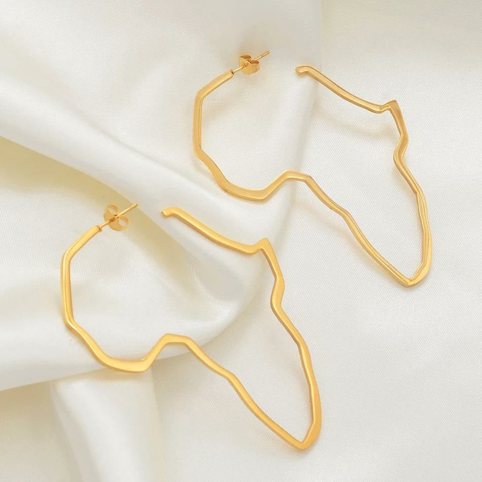 Africa shape large hoop earrings - Gold 