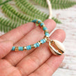 cowrie shell choker chain necklace - white gold turquoise blue 