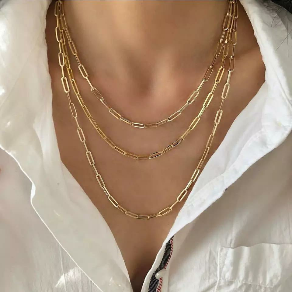 Paper clip Choker to Chain Necklace w/ Bracelet Set - Gold / Silver