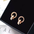 Interlocking Roman Numeral Drop Stud CZ Rose Gold Earrings 