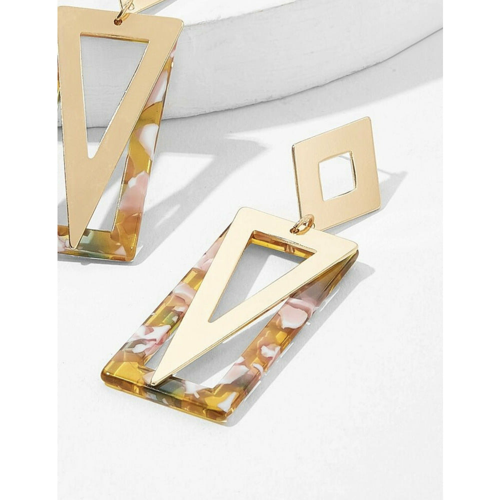 multicolored marble resin rectangle drop earrings