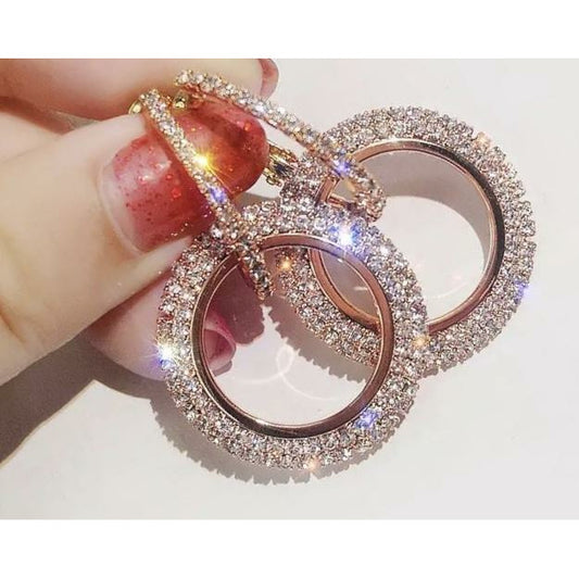 Rose Gold Round Drop CZ rhinestone Earrings 