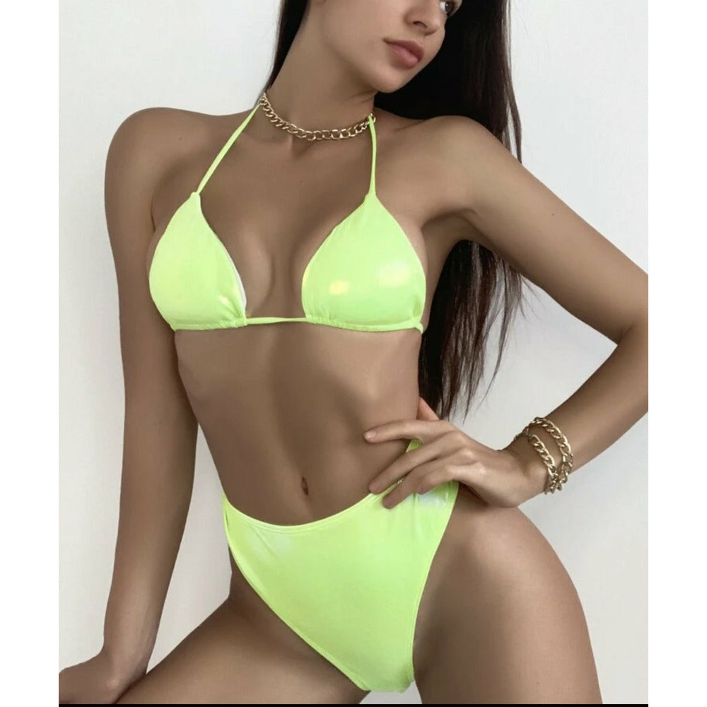 Thong Bikini Swimsuit - 3 Piece Lime Green