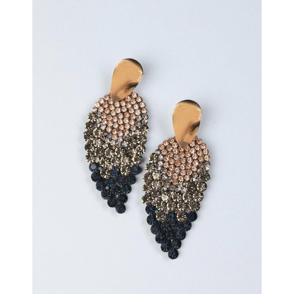 glamorous rhinestone leaf earrings
