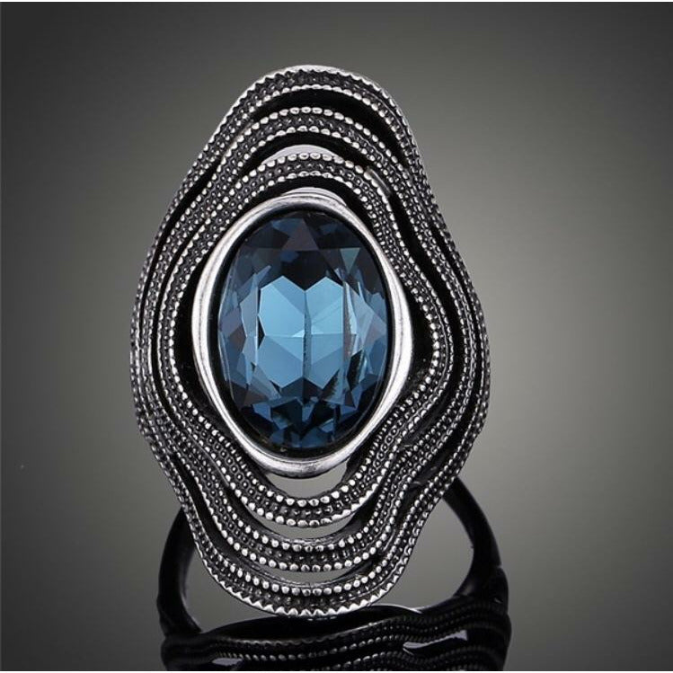 Antique bohemian silver with blue stone ring