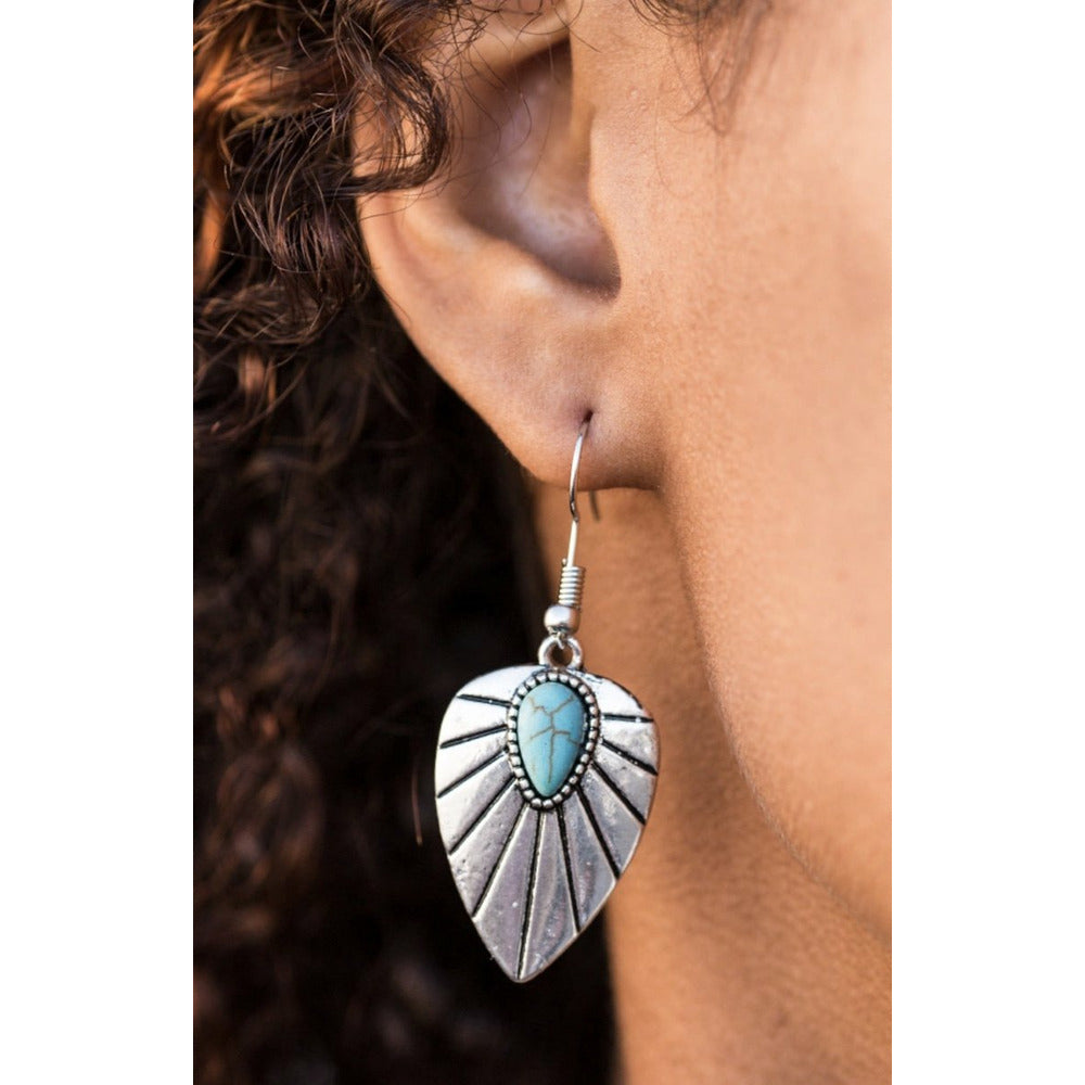 Handmade silver and turquoise blue drop leaf earrings 