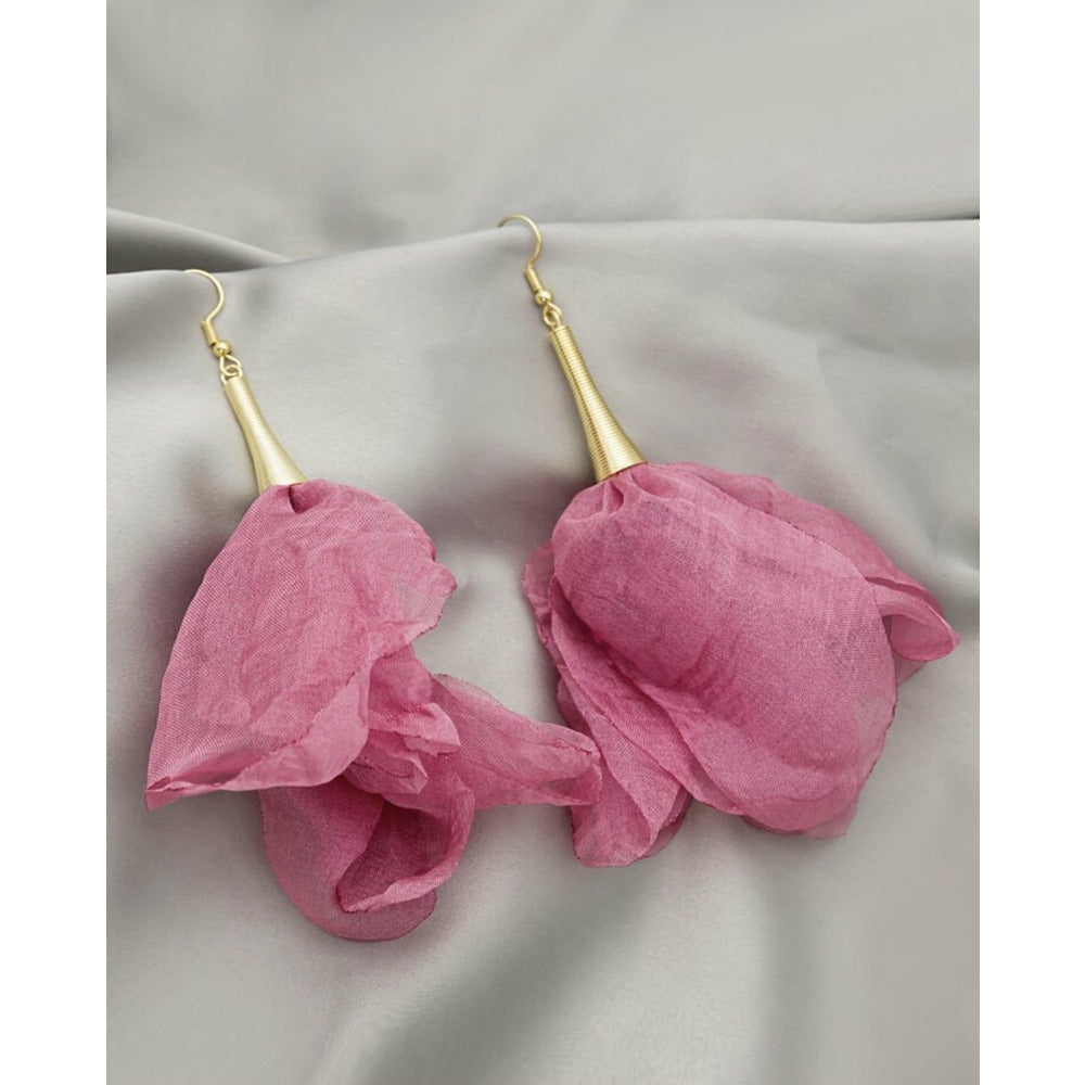 Pink Rose Chiffon Drop Earrings