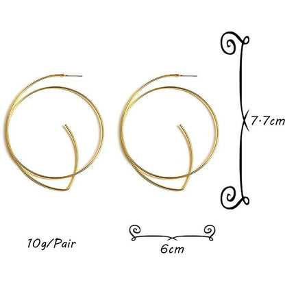 Double loop large geometric round hoop earrings- gold