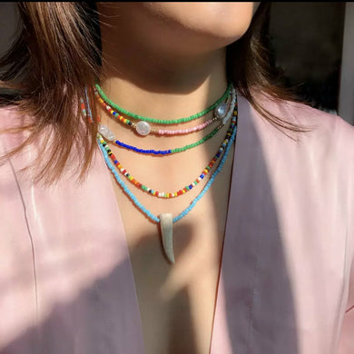 Summer beach choker layered necklace - Seed beaded multi color