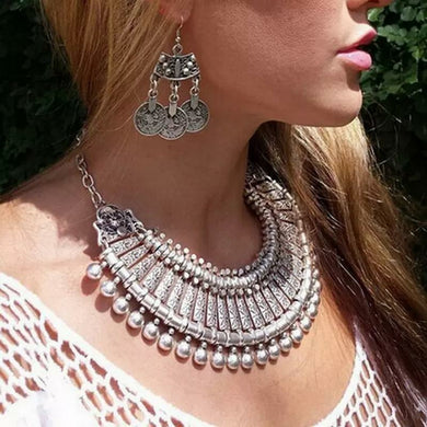 Bohemian Chic style, vintage Statement Collar coin necklace