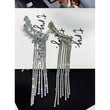 Rhinestone Cuff Tassle Evening Earrings - Gold/ Silver