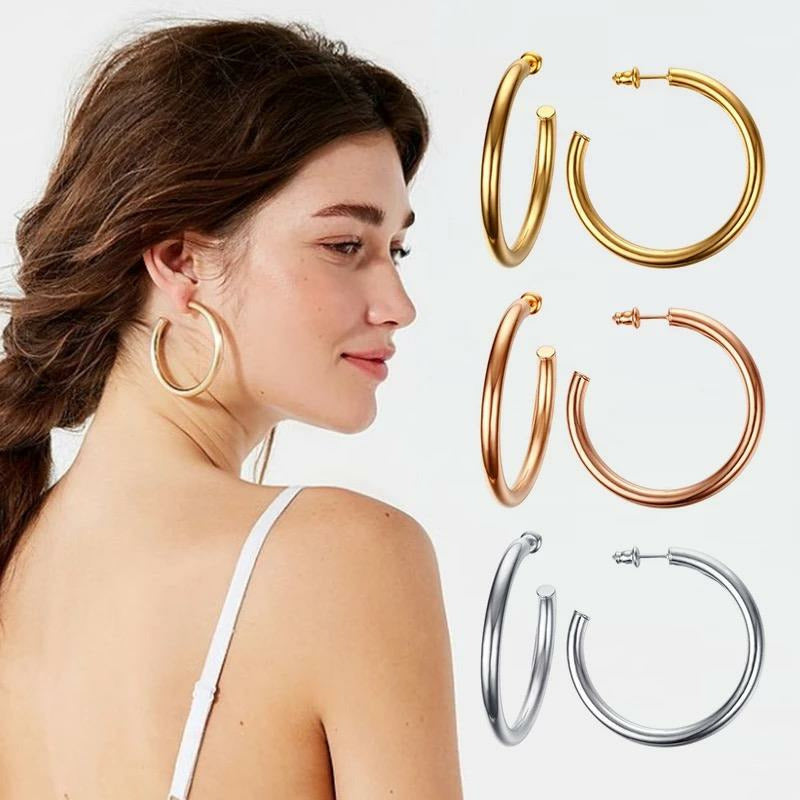 Stainless Steel Round Gold Hoops, Silver Hoops, Rose Gold Hoops