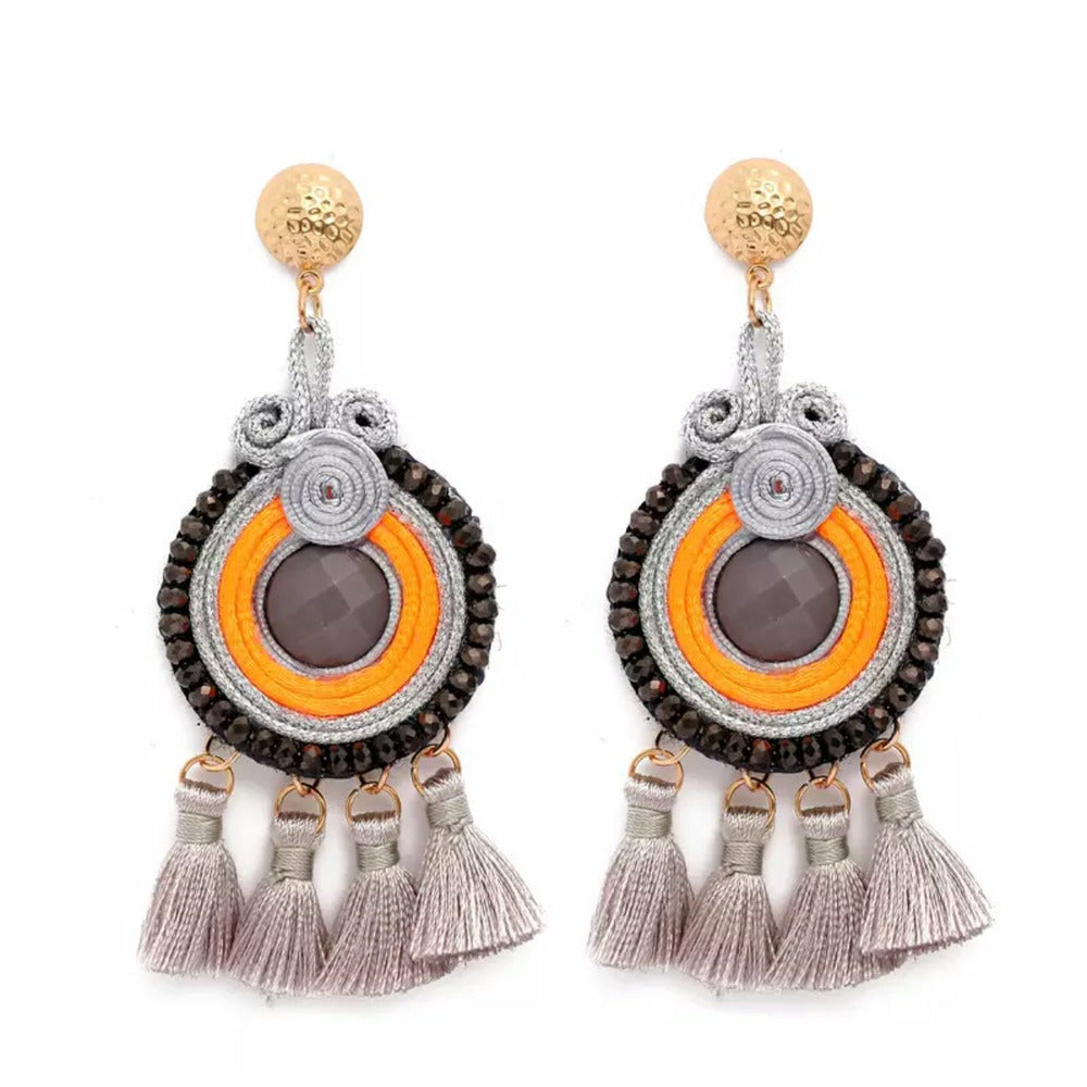 Grey / gold tassel earrings 