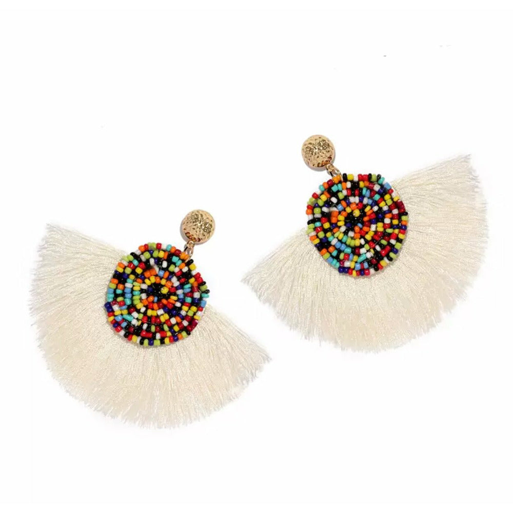 Bohemian tassel earrings - white