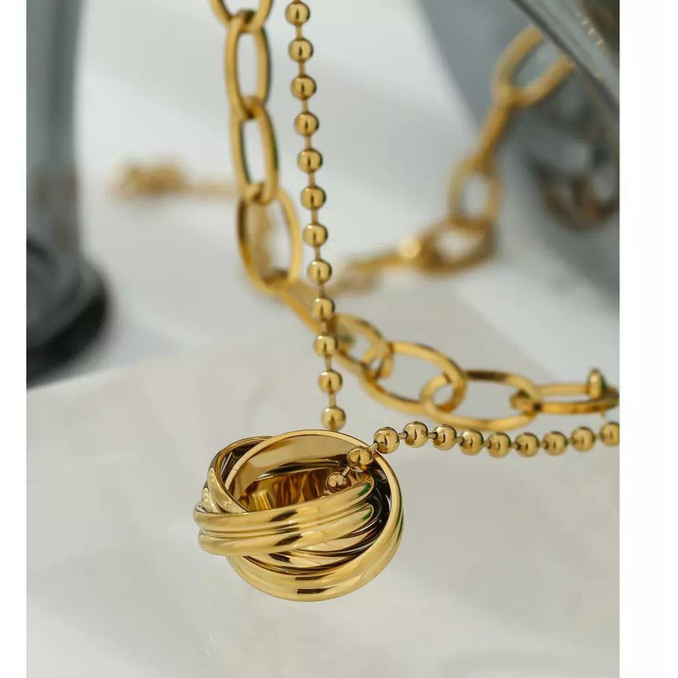 2-strand Layered Gold Necklace with knotted pendant