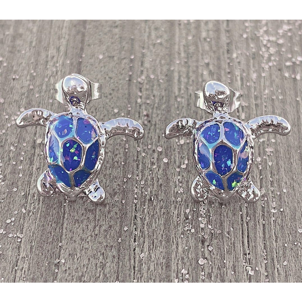 Blue Opal Sea Turtle Earrings