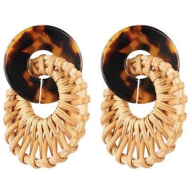 Round rattan Drop Earrings - tortoise 