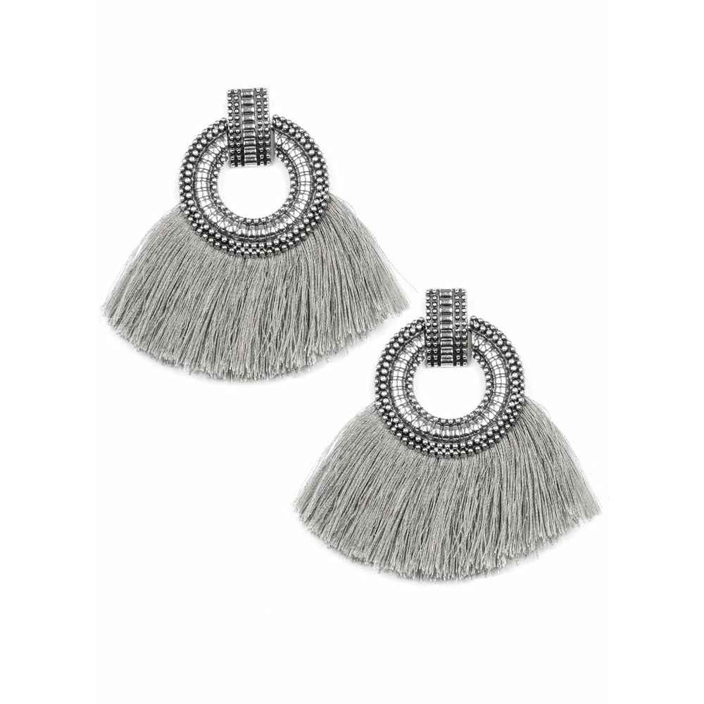 Fierce Gray Ornate Tassel Earrings 