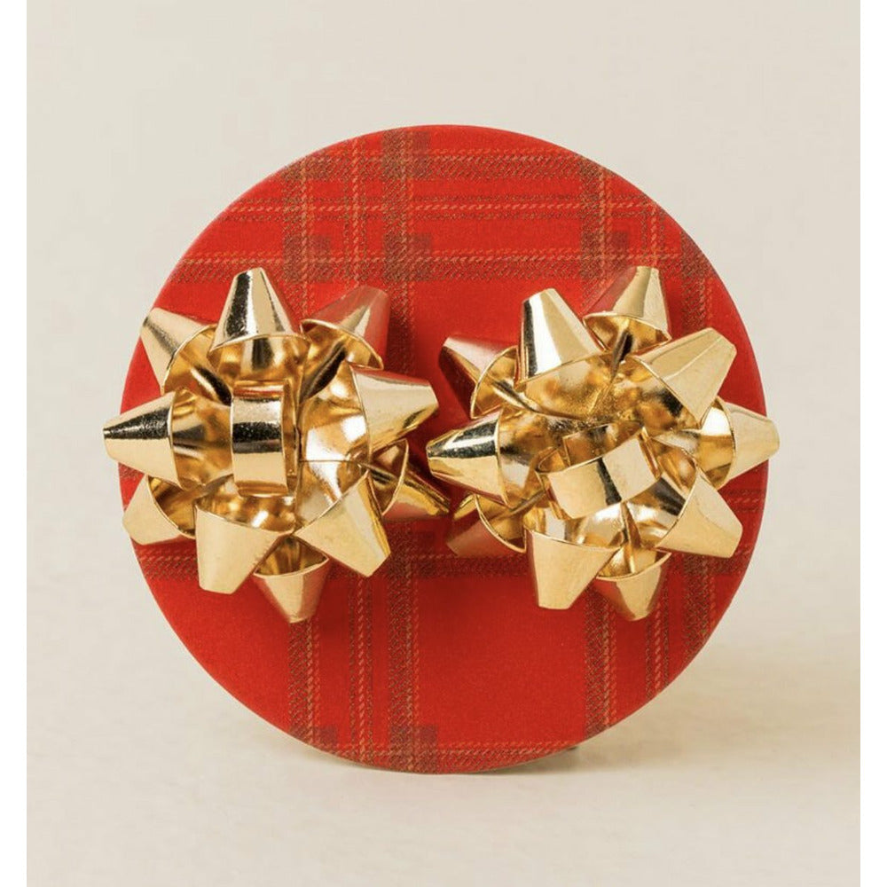 Gifted holiday bow gold stud earrings