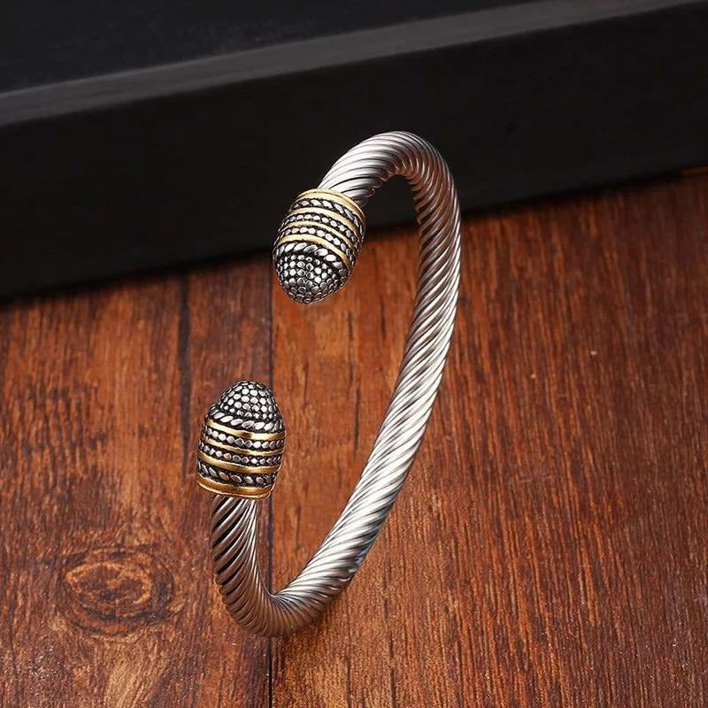 Silver gold two toned vintage snake cable cuff bracelet- designer inspired