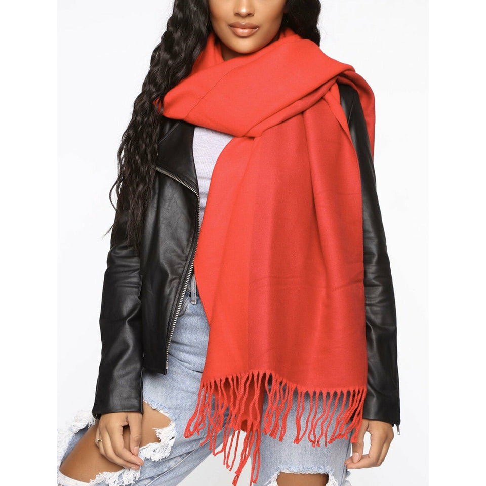Red Reversible Fringe Scarf - big and long