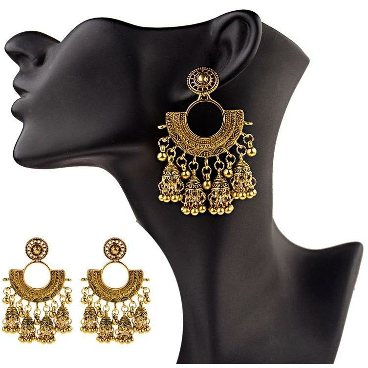 Gold  large jhumka / jhumki chandelier earrings 
