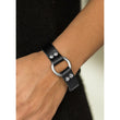 Black urban leather bracelet with silver ring - Unisex / women/ men 